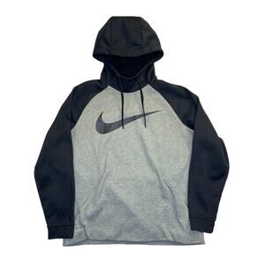 Nike Dri-FIT Hoodie Mens Large Gray Black Swoosh Pullover Fleece Sweatshirt